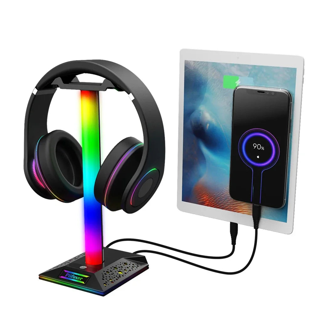 RGB Game Controller Stand 10 Lighting Effects Headphone Holder Display Rack with 2 USB Charging Headset Gamepad Stand for PS5