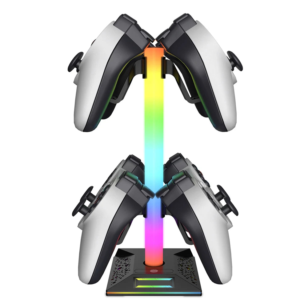 RGB Game Controller Stand 10 Lighting Effects Headphone Holder Display Rack with 2 USB Charging Headset Gamepad Stand for PS5