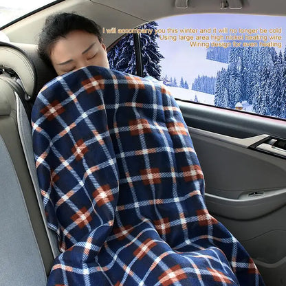 Car Heating Blanket 12V Cigarette Plug Travel Throw Blanket Winter Warm Camping Electric Blanket for RV Truck Car Accessories